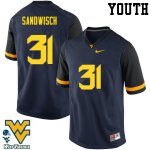 Youth West Virginia Mountaineers NCAA #31 Zach Sandwisch Navy Authentic Nike Stitched College Football Jersey IU15V25WR